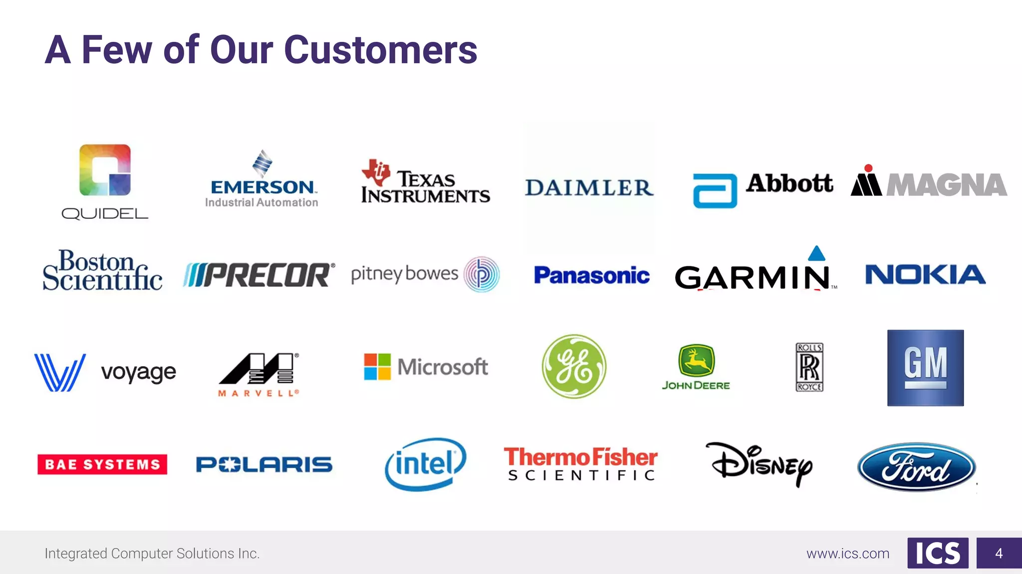 Integrated Computer Solutions Inc. www.ics.com
A Few of Our Customers
4
4
 