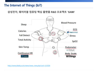 The Internet of Things (IoT) 
삼성전자, 웨어러블 컴퓨팅 핵심 플랫폼 R&D 프로젝트 ‘SAMI’ 
http://www.ddaily.co.kr/news/news_view.php?uid=111026 
 