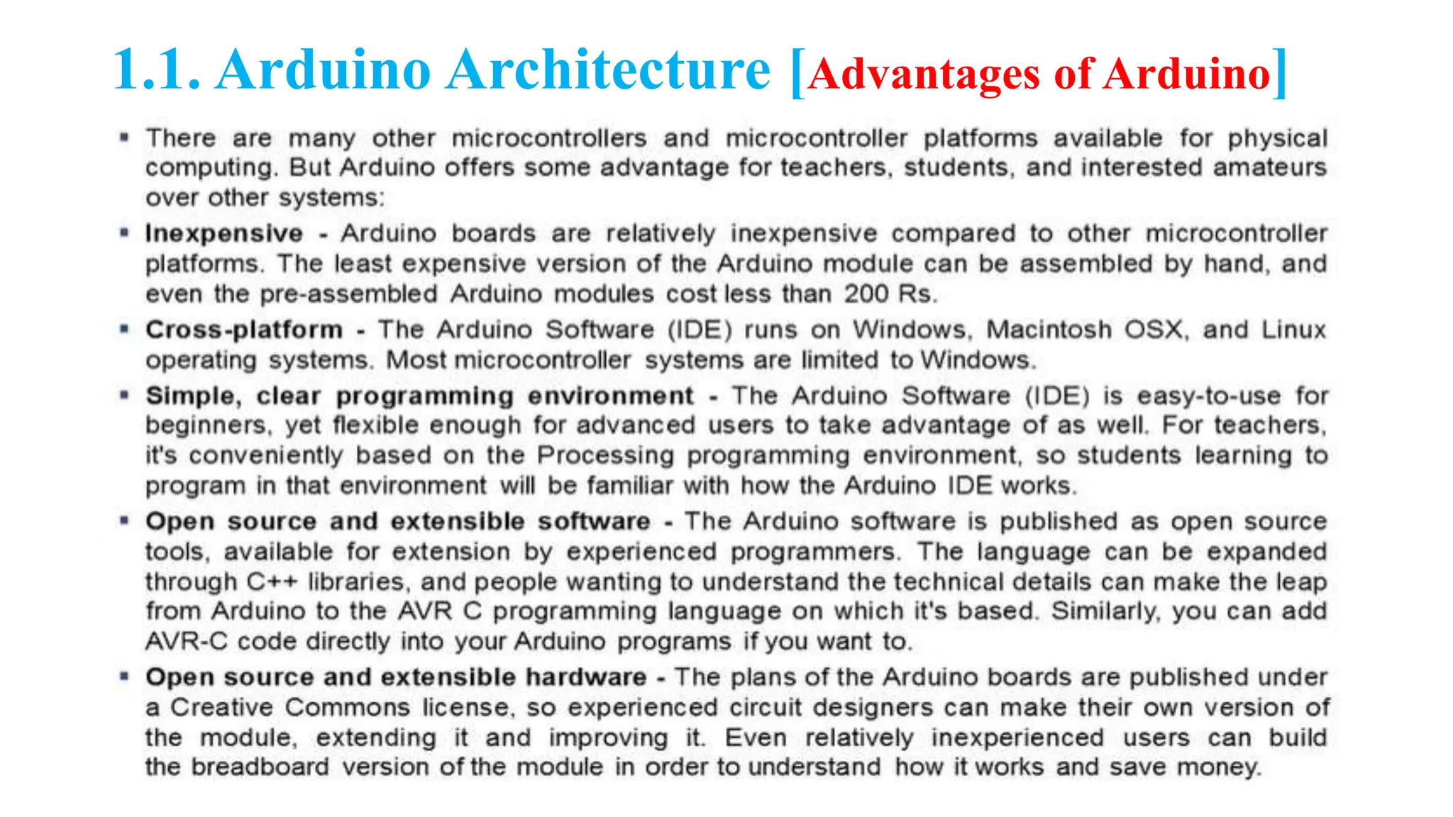 1.1. Arduino Architecture [Advantages of Arduino]
 