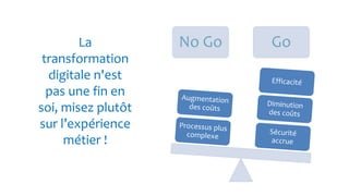 No Go GoLa
transformation
digitale n'est
pas une fin en
soi, misez plutôt
sur l’expérience
métier !
 