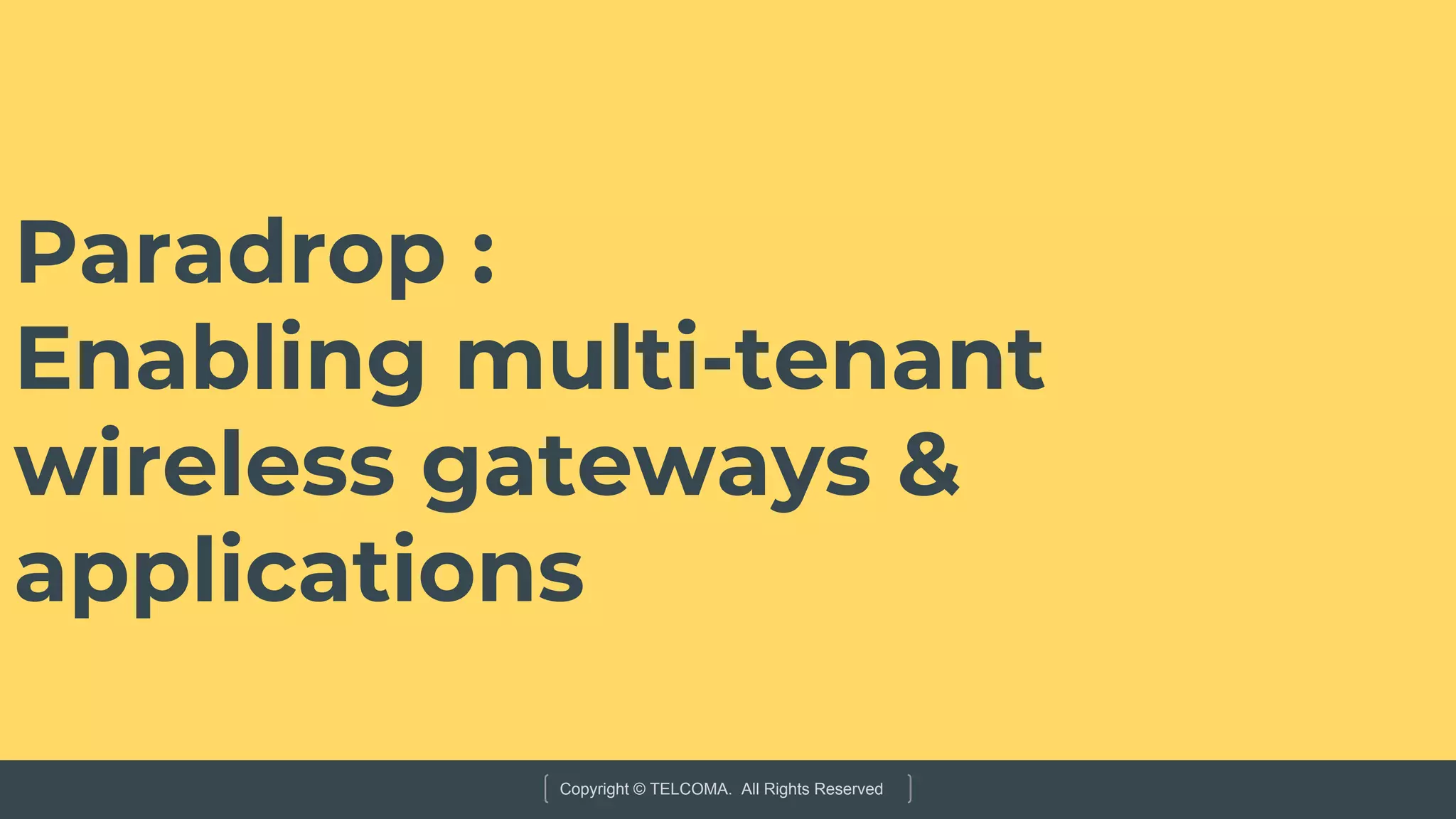 Copyright © TELCOMA. All Rights Reserved
Paradrop :
Enabling multi-tenant
wireless gateways &
applications
 