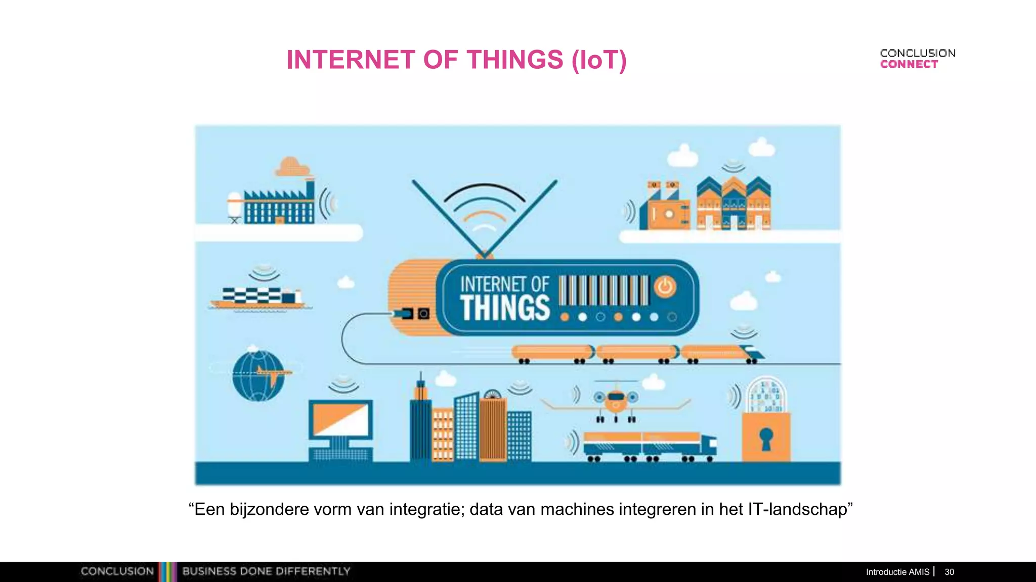 INTERNET OF THINGS (IoT)
Introductie AMIS 30
“Een bijzondere vorm van integratie; data van machines integreren in het IT-landschap”
 