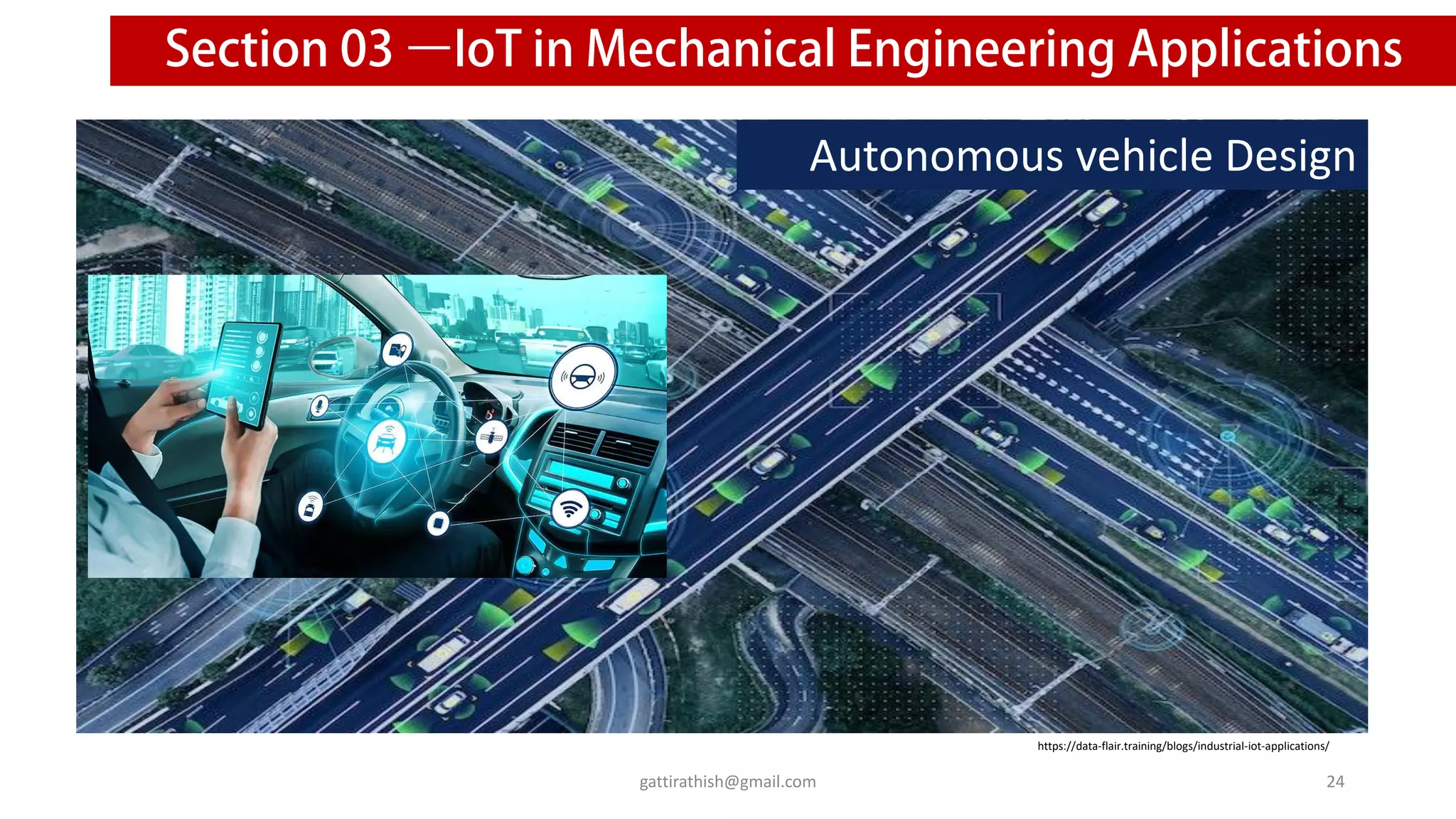 https://data-flair.training/blogs/industrial-iot-applications/
Autonomous vehicle Design
24
gattirathish@gmail.com
 