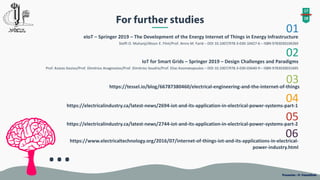 eIoT – Springer 2019 – The Development of the Energy Internet of Things in Energy Infrastructure
01
Steffi O. Muhanji/Alison E. Flint/Prof. Amro M. Farid – DOI 10.1007/978-3-030-10427-6 – ISBN 9783030104269
IoT for Smart Grids – Springer 2019 – Design Challenges and Paradigms
02
Prof. Kostas Siozios/Prof. Dimitrios Anagnostos/Prof. Dimitrios Soudris/Prof. Elias Kosmatopoulos – DOI 10.1007/978-3-030-03640-9 – ISBN 9783030031695
https://tessel.io/blog/66787380460/electrical-engineering-and-the-internet-of-things
03
https://electricalindustry.ca/latest-news/2694-iot-and-its-application-in-electrical-power-systems-part-1
04
https://electricalindustry.ca/latest-news/2744-iot-and-its-application-in-electrical-power-systems-part-2
05
https://www.electricaltechnology.org/2016/07/internet-of-things-iot-and-its-applications-in-electrical-
power-industry.html
06
…
17
18
 