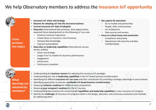 7
Cross-
business
line topics
We help Observatory members to address the insurance IoT opportunity
• Insurance IoT vision ...
