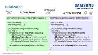 Samsung Open Source Group 17
Initialization
OCPlatform::Configure(OC::PlatformConfig ) OCPlatform::Configure(OC::PlatformC...