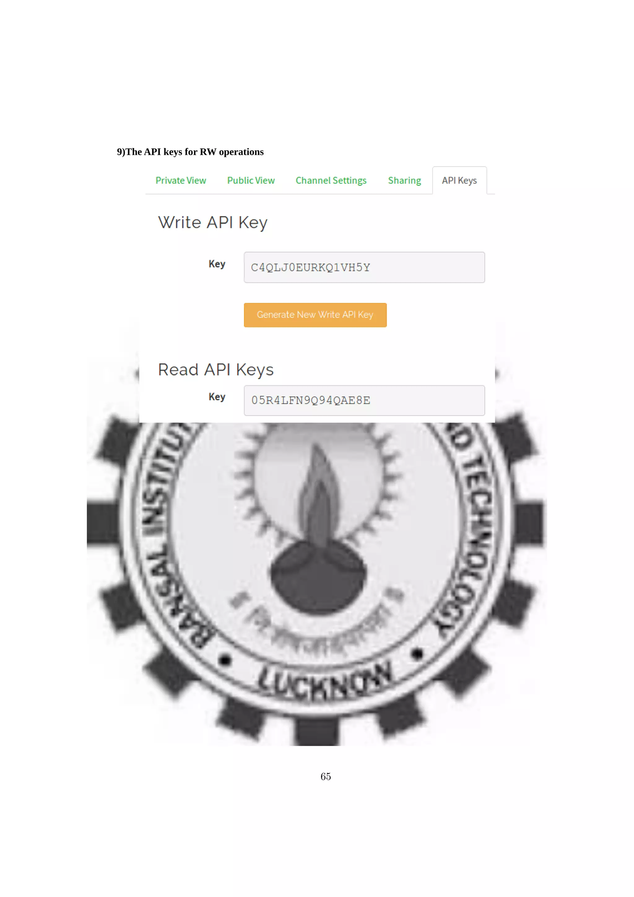 9)The API keys for RW operations
65
 