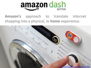 Amazon's approach to translate internet
shopping into a physical, in-home experience.
https://www.youtube.com/watch?v=NMacTuHPWFI
 