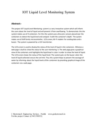 Iot liquid level monitoring system | DOCX | Computing | Technology ...