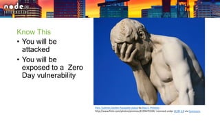 Know This
• You will be
attacked
• You will be
exposed to a Zero
Day vulnerability
Paris Tuileries Garden Facepalm statue by Alex E. Proimos -
http://www.flickr.com/photos/proimos/4199675334/. Licensed under CC BY 2.0 via Commons.
 