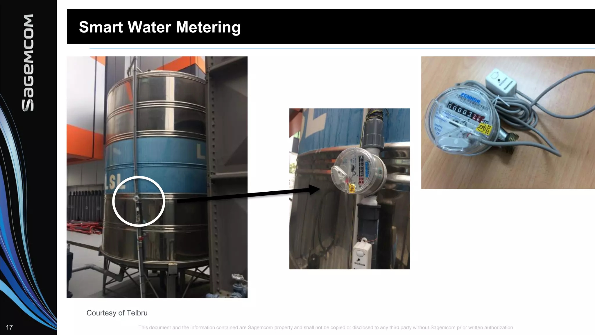 This document and the information contained are Sagemcom property and shall not be copied or disclosed to any third party without Sagemcom prior written authorization17
Smart Water Metering
Courtesy of Telbru
 