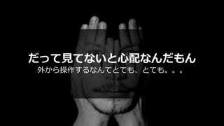 だって⾒てないと⼼配なんだもん
外から操作するなんてとても、とても。。。
 