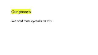 Our process
We need more eyeballs on this.
 