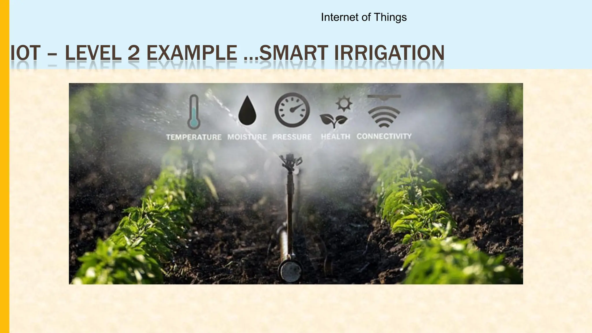 IOT – LEVEL 2 EXAMPLE …SMART IRRIGATION
Internet of Things
 