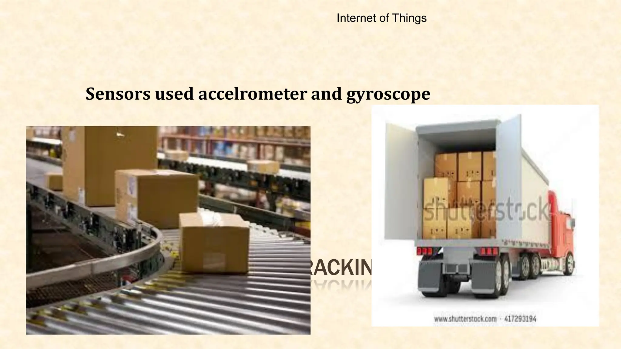 IOT – LEVEL 3 EXAMPLE …TRACKING PACKAGE
HANDLING
Sensors used accelrometer and gyroscope
Internet of Things
 