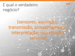 E qual o verdadeiro
negócio?
{sensores, aquisição,
transmissão, armazenamento,
interpretação, visualização,
serviços}
 