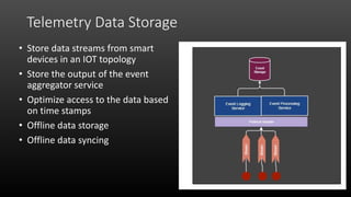 Telemetry Data Storage: How To Implement
it?
• Time Series: OpenTSDB,
KairosDB, InfluxDB
• Offline: Couchbase +
Couchbase ...