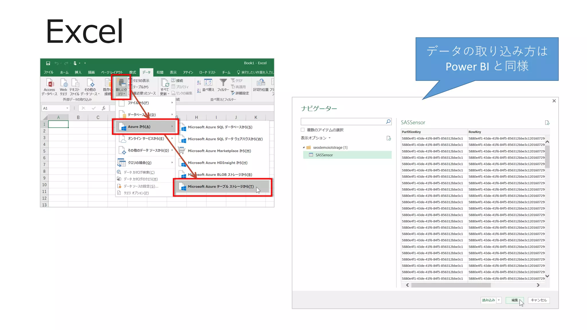 Excel データの取り込み方は
Power BI と同様
 