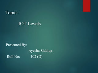 Topic:
IOT Levels
Presented By:
Ayesha Siddiqa
Roll No: 102 (D)
 