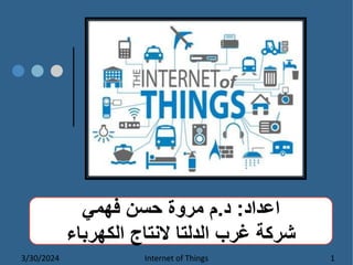 3/30/2024 Internet of Things 1
‫ا‬
‫عداد‬
:
‫د‬
.
‫فهمي‬ ‫حسن‬ ‫مروة‬ ‫م‬
‫الكهرباء‬ ‫النتاج‬ ‫الدلتا‬ ‫غرب‬ ‫شركة‬
 