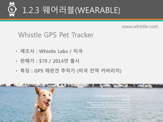 (주)위너스랩55
1.2.3 웨어러블(WEARABLE)
Whistle GPS Pet Tracker
www.whistle.com
• 제조사 : Whistle Labs / 미국
• 판매가 : $79 / 2014년 출시
• 특징 : GPS 애완견 추적기 (미국 전역 커버리지)
 