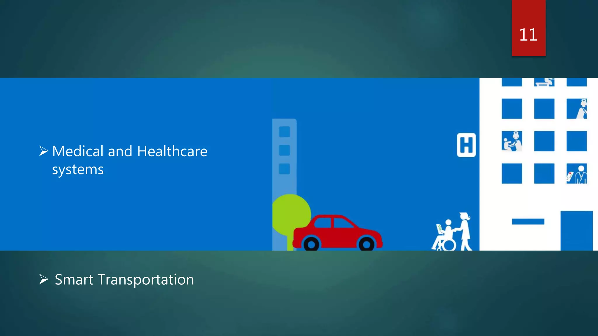 11
Medical and Healthcare
systems
 Smart Transportation
 