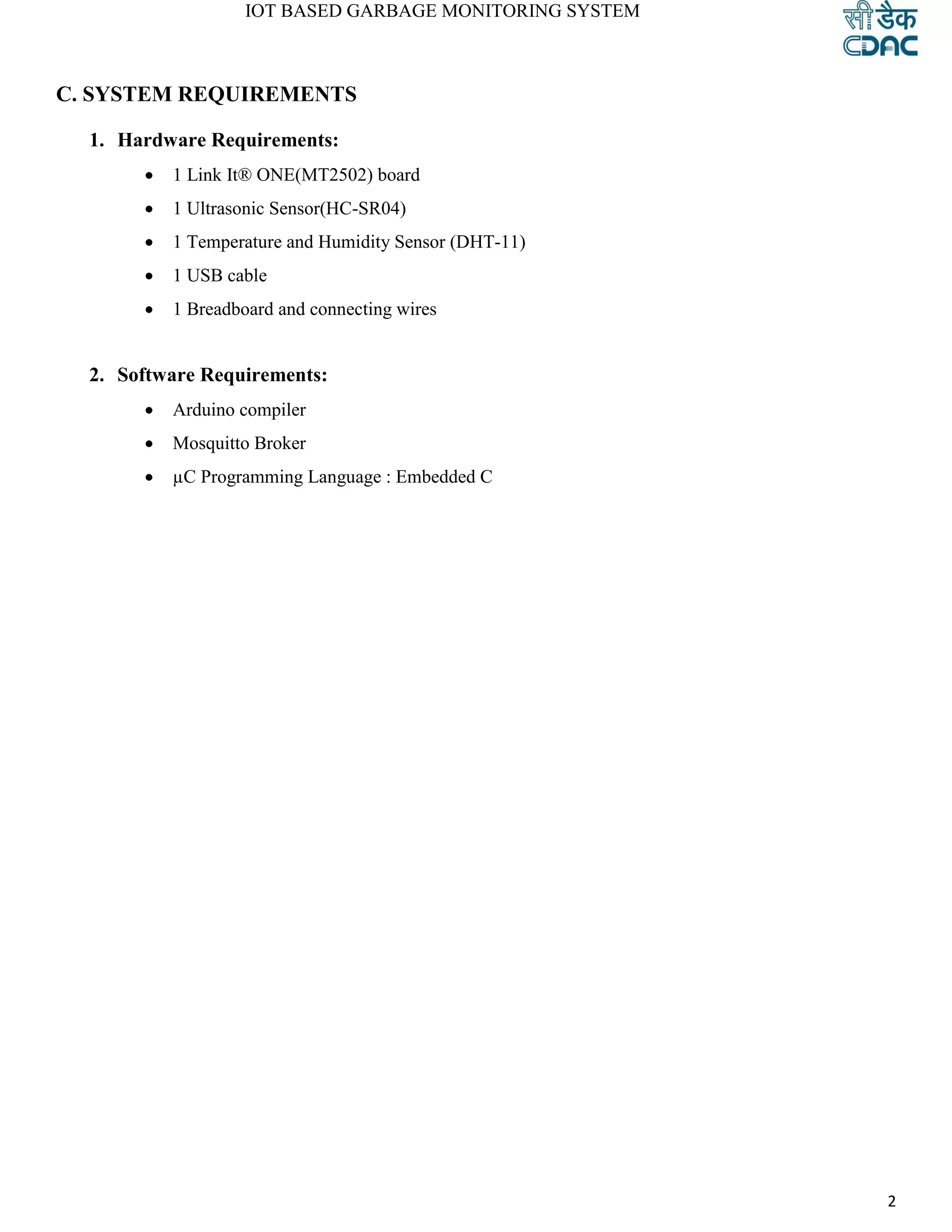 Project report on Iot Based Garbage Monitoring System | PDF