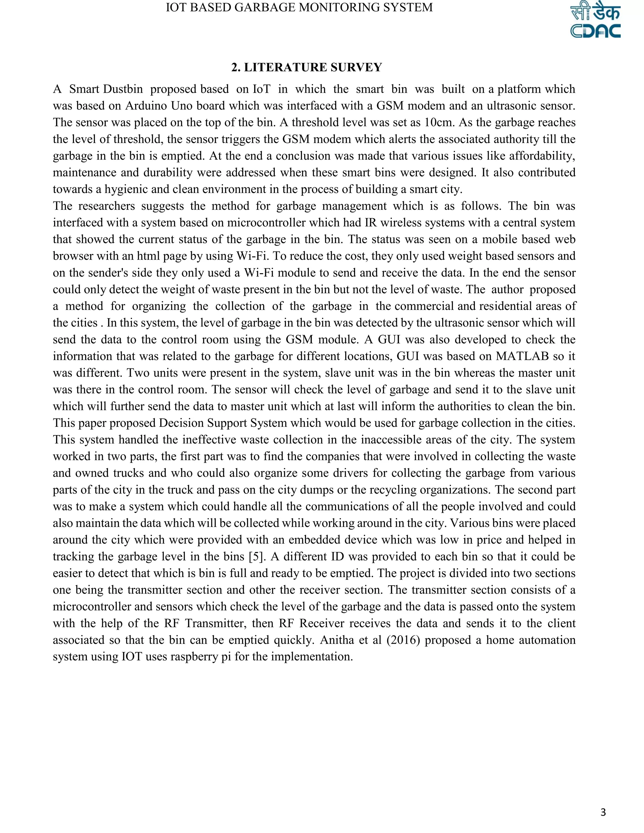 Project report on Iot Based Garbage Monitoring System | PDF