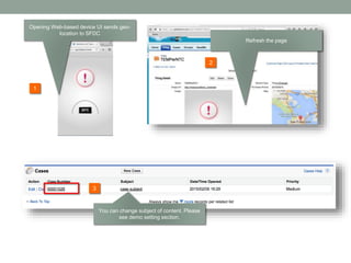 2
1
3
Opening Web-based device UI sends geo-
location to SFDC
Refresh the page
You can change subject of content. Please
see demo setting section.
 