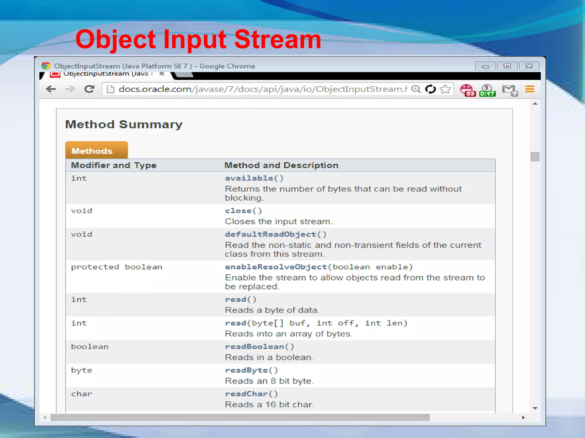 Object Input Stream 
 