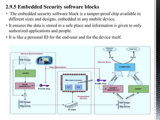 2.9.5 Embedded Security software blocks
 The embedded security software block is a tamper-proof chip available in
different sizes and designs, embedded in any mobile device.
 It ensures the data is stored in a safe place and information is given to only
authorized applications and people.
 It is like a personal ID for the end-user and for the device itself.
Introduction to IoT Security
25
 