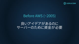 Before AWS (~2005)
良いアイデアがあるのに
サーバーのために資金が必要
 