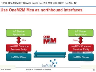 ALICON SE – Commercial in ConfidenceSE/SL Ike Alisson
1.2.3. One M2M IoT Service Layer Rel. 2.0 IWK with 3GPP Rel.13 - 1213
24
 