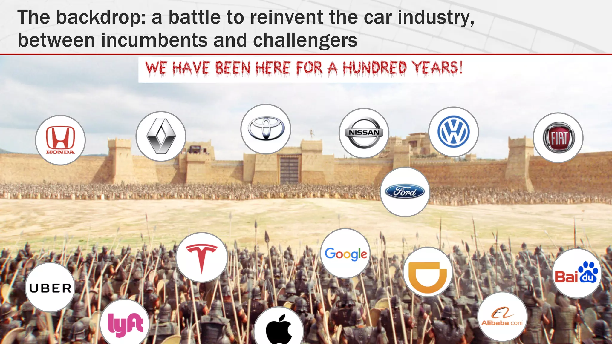#IOTSTATEOFTHEUNION
The backdrop: a battle to reinvent the car industry,
between incumbents and challengers
 