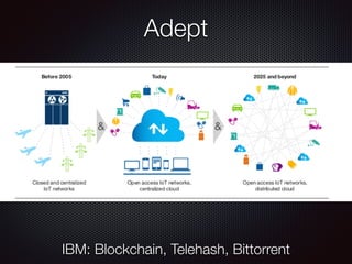 Adept
IBM: Blockchain, Telehash, Bittorrent
 