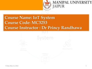 Course Name: IoT System
Course Code: MC3253
Course Instructor : Dr Princy Randhawa
Friday, May 13, 2022 1
 