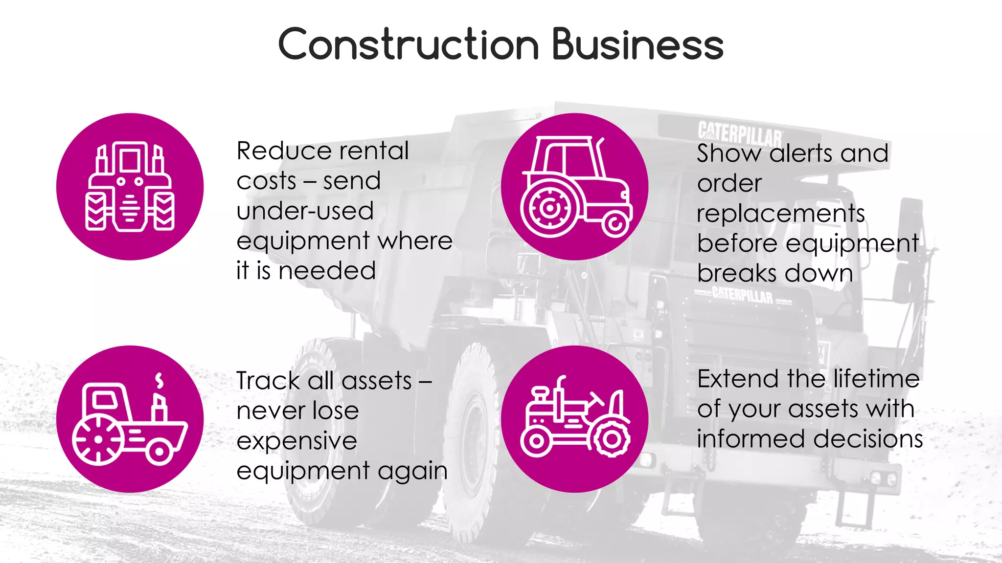 favoriot
Construction Business
Reduce rental
costs – send
under-used
equipment where
it is needed
Track all assets –
never lose
expensive
equipment again
Show alerts and
order
replacements
before equipment
breaks down
Extend the lifetime
of your assets with
informed decisions
 
