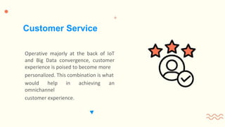 Operative majorly at the back of IoT
and Big Data convergence, customer
experience is poised to become more
personalized. This combination is what
would help in achieving an
omnichannel
customer experience.
Customer Service
 