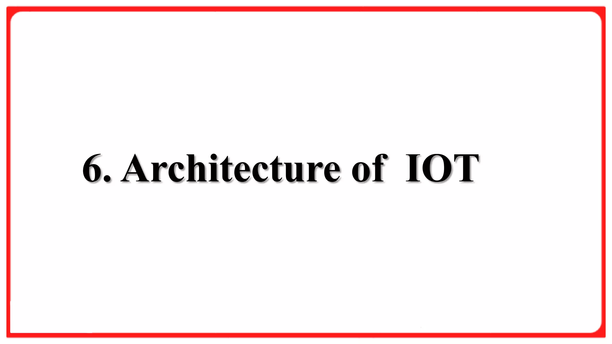 Slide Title
Product A
• Feature 1
• Feature 2
• Feature 3
Product B
• Feature 1
• Feature 2
• Feature 3
6. Architecture of IOT
 