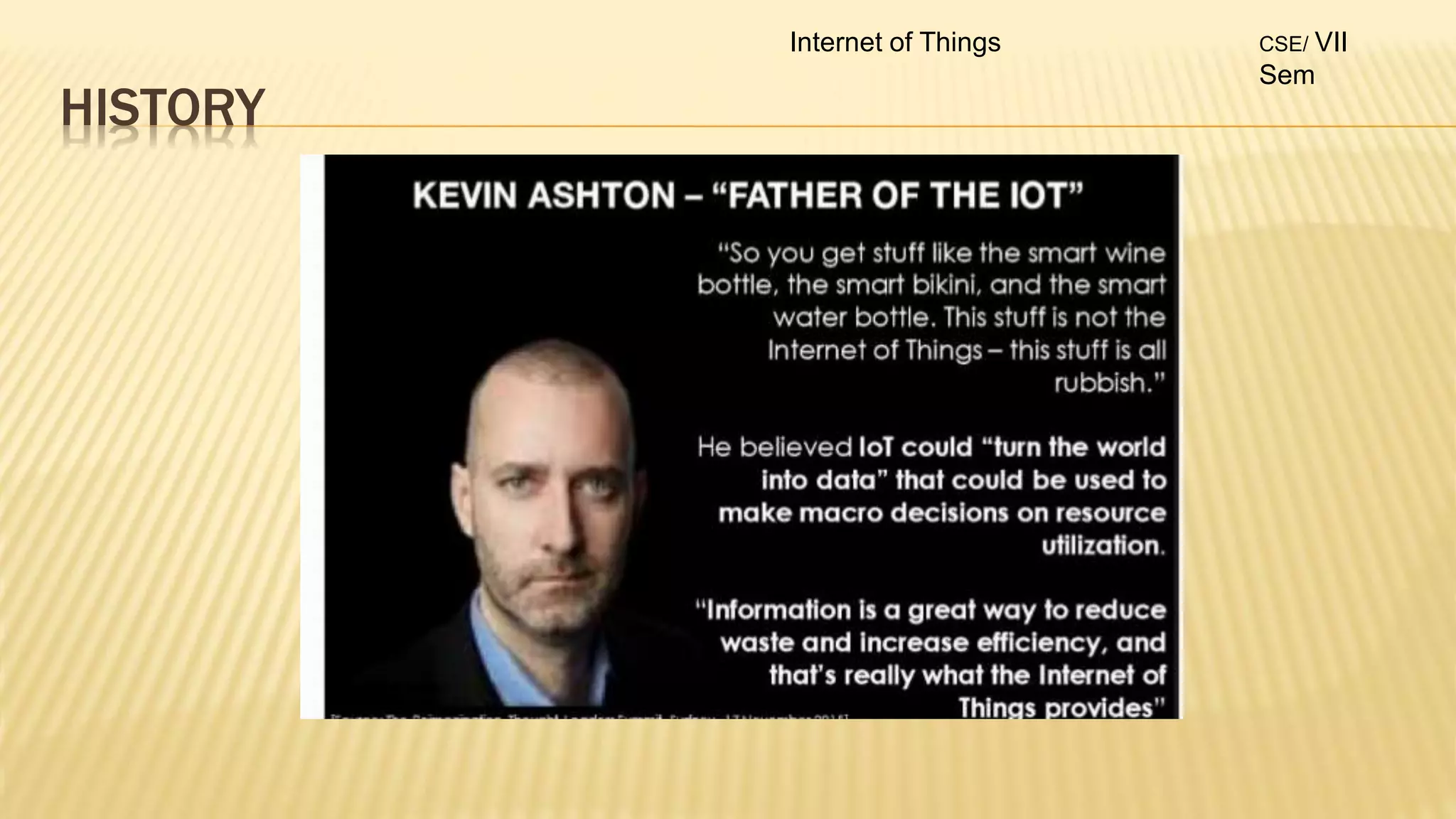 HISTORY
Internet of Things CSE/ VII
Sem
 