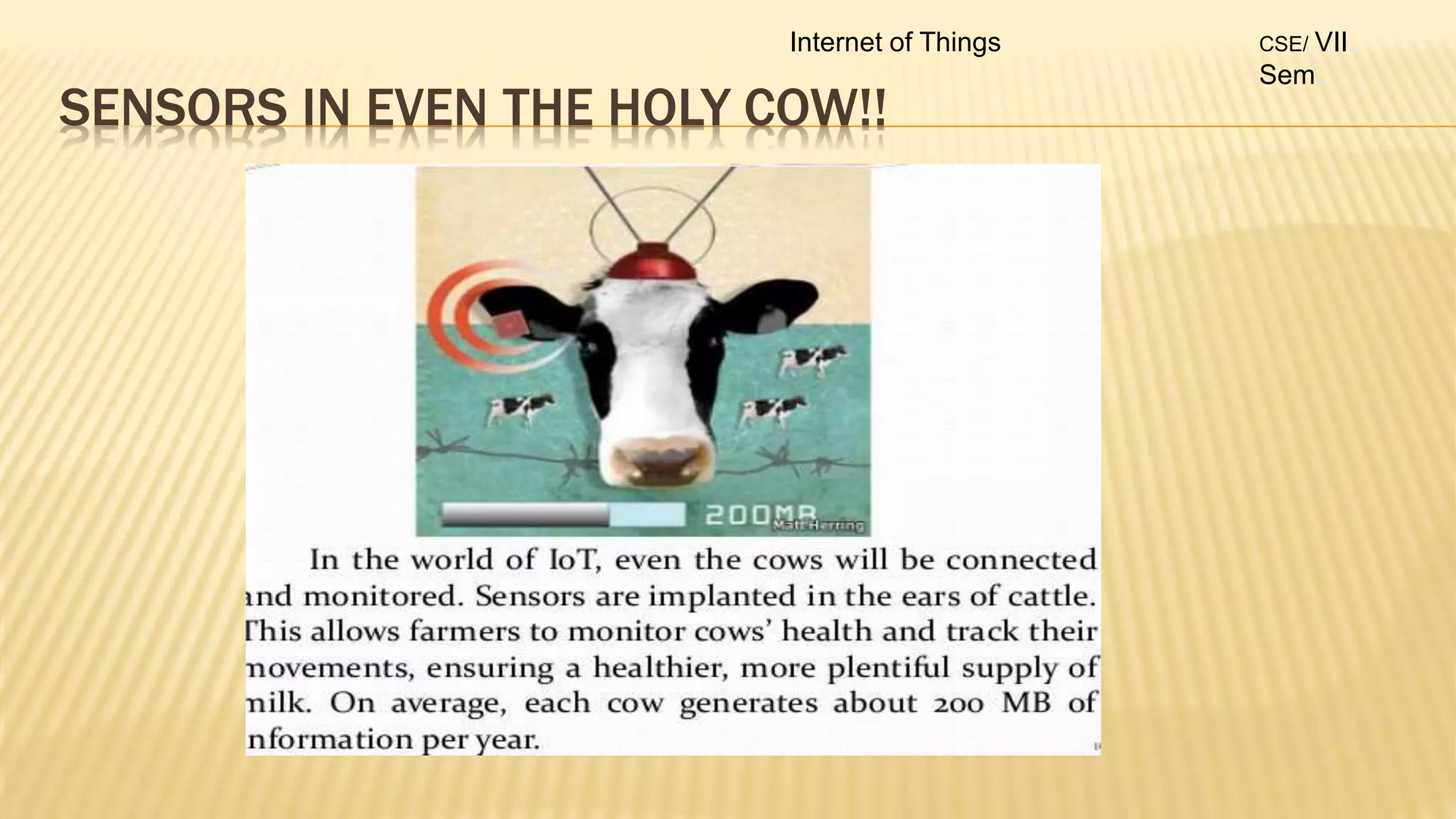 SENSORS IN EVEN THE HOLY COW!!
Internet of Things CSE/ VII
Sem
 