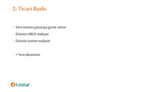 2. TicariBaskı
› Yeni ürünün piyasaya girme süresi
› Ürünün ARGE maliyeti
› Ürünün üretim maliyeti
› + Yeni ekosistem
 