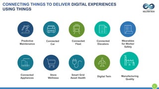 InsuranceAutomotive BuildingsIndustrial
products
Travel &
Transport
Electronics Retail Energy and
Utilities
Aerospace &
Defense
Manufacturing
Connected
Car
Predictive
Maintenance
Connected
Fleet
Connected
Elevators
Wearables
for Worker
Safety
Digital Twin Manufacturing
Quality
Connected
Appliances
Store
Wellness
Smart Grid
Asset Health
CONNECTING THINGS TO DELIVER DIGITAL EXPERIENCES
USING THINGS
9
 