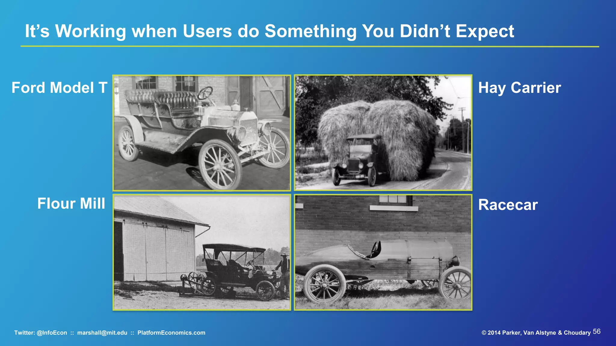 56© 2015 Parker, Van Alstyne & ChoudaryTwitter: @InfoEcon :: marshall@mit.edu :: PlatformEconomics.com © 2015 Parker, Van Alstyne & ChoudaryTwitter: @InfoEcon :: marshall@mit.edu :: PlatformEconomics.com
 