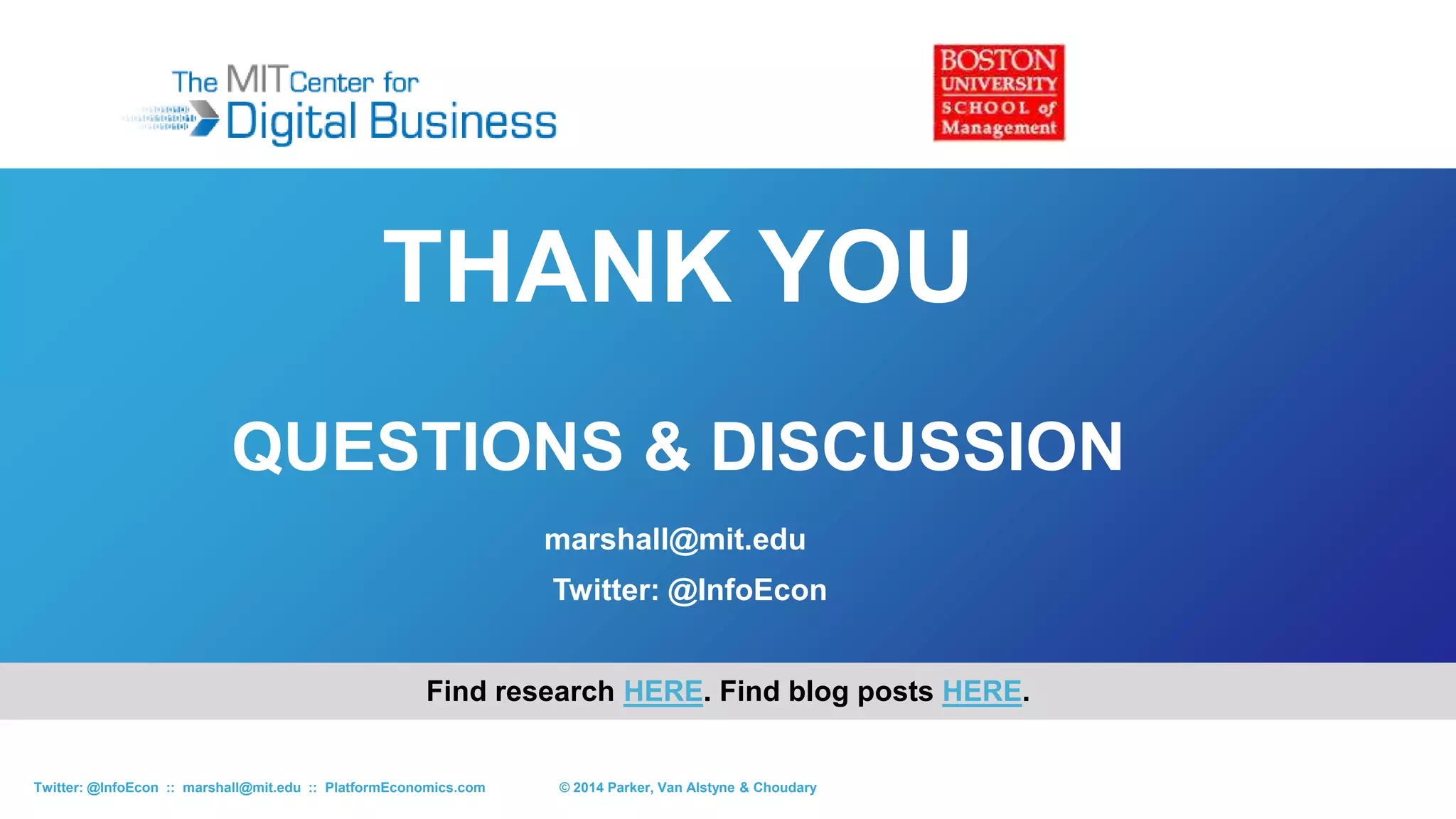 79© 2015 Parker, Van Alstyne & ChoudaryTwitter: @InfoEcon :: marshall@mit.edu :: PlatformEconomics.com
Healthcare as Platform
 