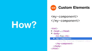 How?
Custom Elements
<my-component>
</my-component>
 