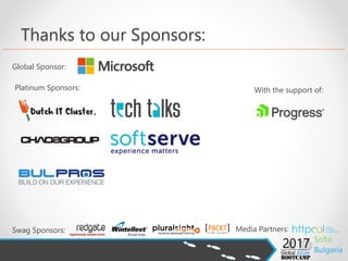 Takeaways
• Time Series
o Time-series for monitoring and sensor data
o InfluxData performance and design papers
o InfluxDB hardware sizing guide
o InfluxDB concepts
o InfluxDB schema
• Machine Learning
o Choosing the right algorithm (Infographic)
o Cortana Intelligence Gallery (3700 Sample Azure ML Projects)
o Evaluating model performance
o Azure ML documentation (full)
o Azure ML video guidelines
 