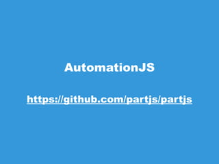 AutomationJS
• 前端使⽤用 Backbone.js 實做 Virtual DOM。
• 下圖為 Dust Sensor 及 Temperature Sensor 透過
Websocket 傳送 Sensor 數值到 Websocket
channel server ，再由 Frontend 接收 Websocket
channel server 的即時資料（經由 server push）
後，顯⽰示在網⾴頁上。
95
 