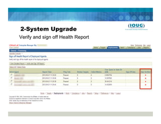2-System Upgrade
Verify and sign off Health Report
 