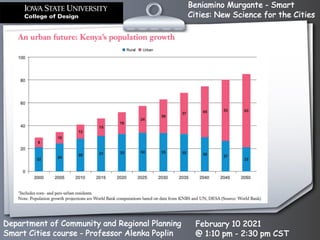 Beniamino Murgante - Smart
Cities: New Science for the Cities
Department of Community and Regional Planning
Smart Cities course - Professor Alenka Poplin
February 10 2021
@ 1:10 pm - 2:30 pm CST
 